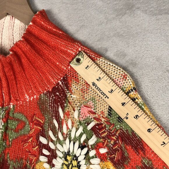 COLDWATER CREEK Embroidered Full Zip Sweater Sz M Orange Printed Floral Cotton - Picture 10 of 13